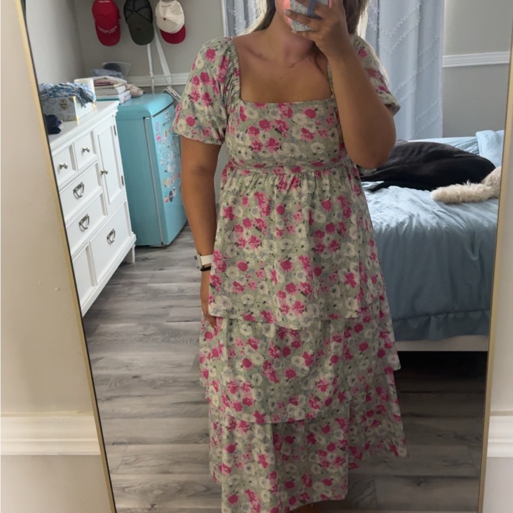 Vestique Pink and Cream Flutter Sleeve Sundress